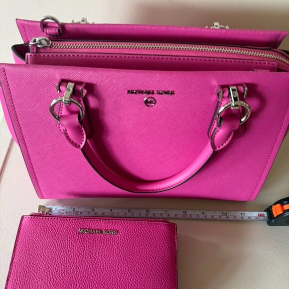 Michael Kors Marilyn Medium Satchel w/Smartphone Wallet BUNDLE Hot Pink Tote - Picture 11 of 16